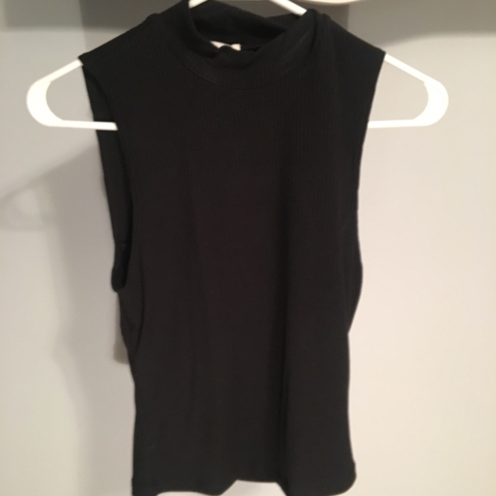 NWT Garage empire neck, open back black top